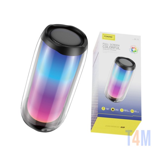 COLUNA SEM FIO COLORIDO FONENG BL15 TELA CHEIA 4000MAH PRETO